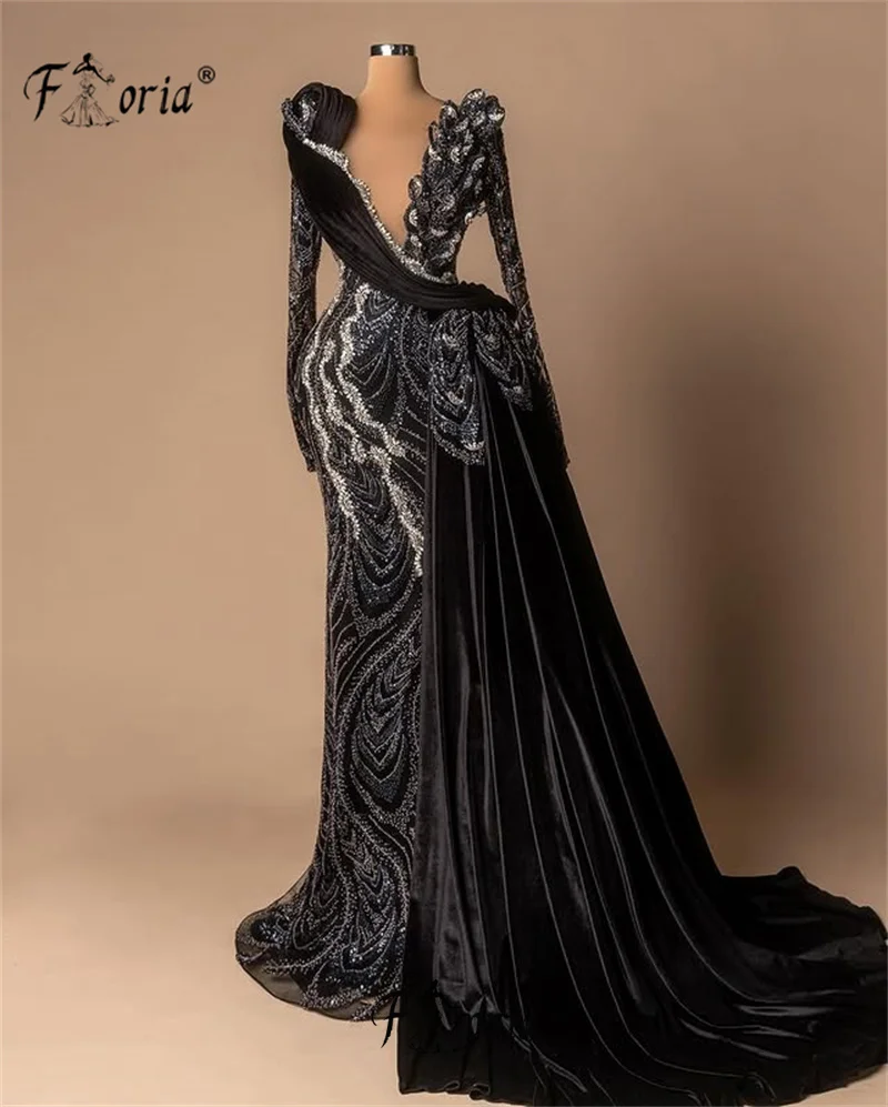 Luxus Dubai Perlen Meerjungfrau Abendkleid Kristall 3D Spitze Appliques Muslimischen Hochzeit Abendkleid 2025, Angepasst Vestidos de noche