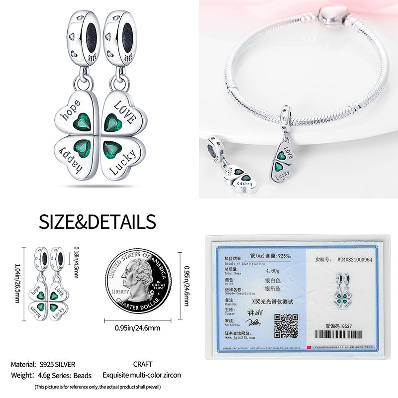 S925 prata esterlina colorido brilhante sorte grama sete estrelas joaninha encantos contas caber pan pulseiras originais diy presentes jóias ﻿