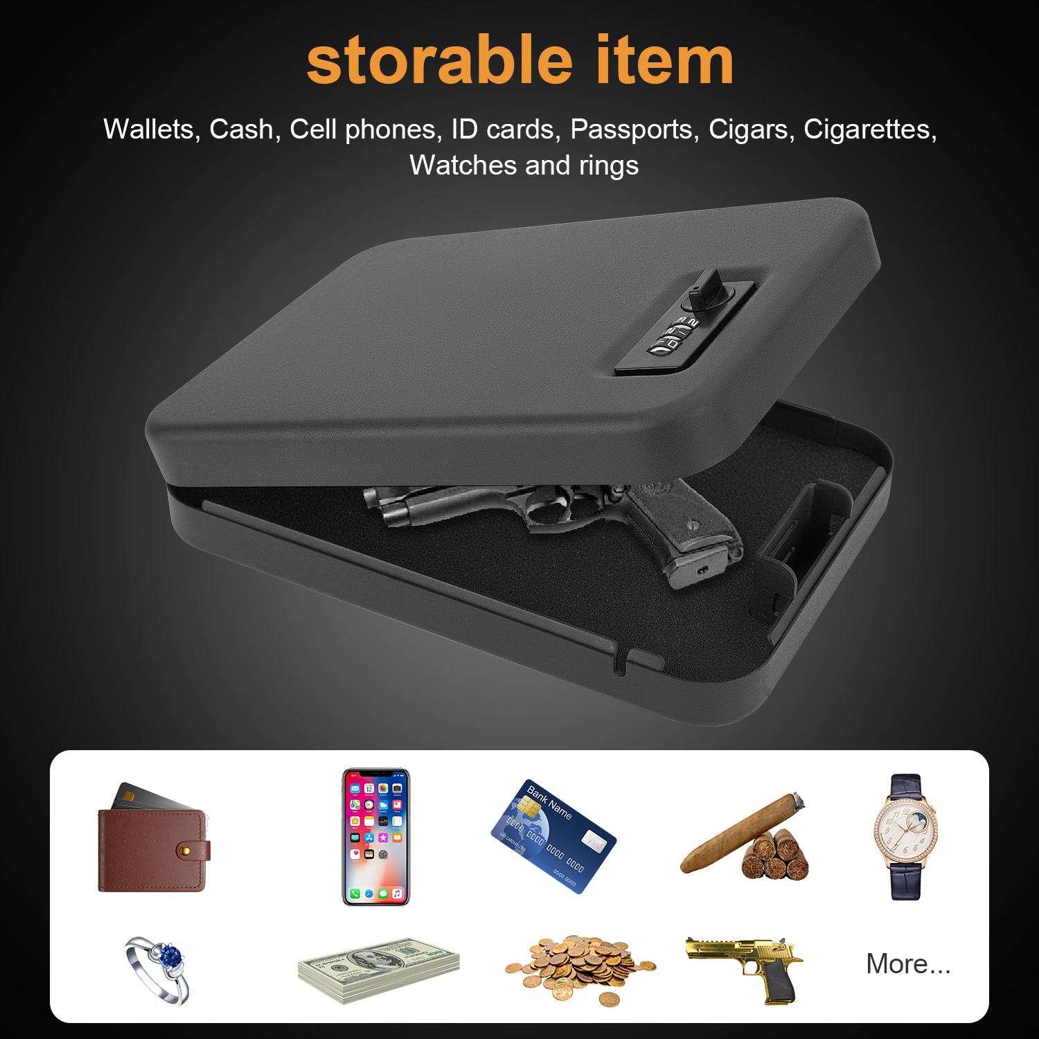 Dialing Wheel Password Gun Safes Box Weapon Case Pistol Safe Valuables Money Jewelry Storage Box Gunbox Security Pistol Safes