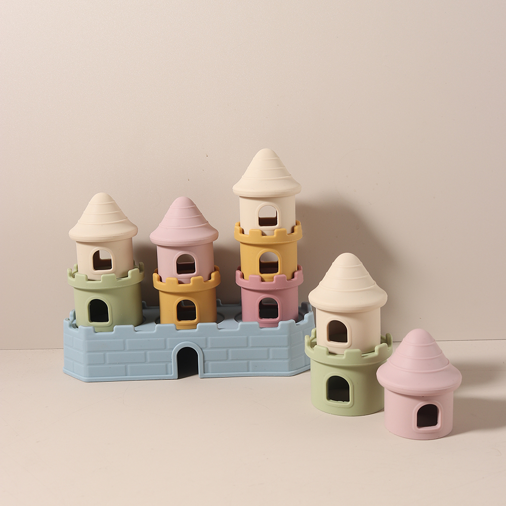 8 pièces/ensemble jouets de dentition pour bébé-ensemble de blocs de construction de château en Silicone, apaiser les gencives douloureuses, empileur sensoriel à croquer sans BPA