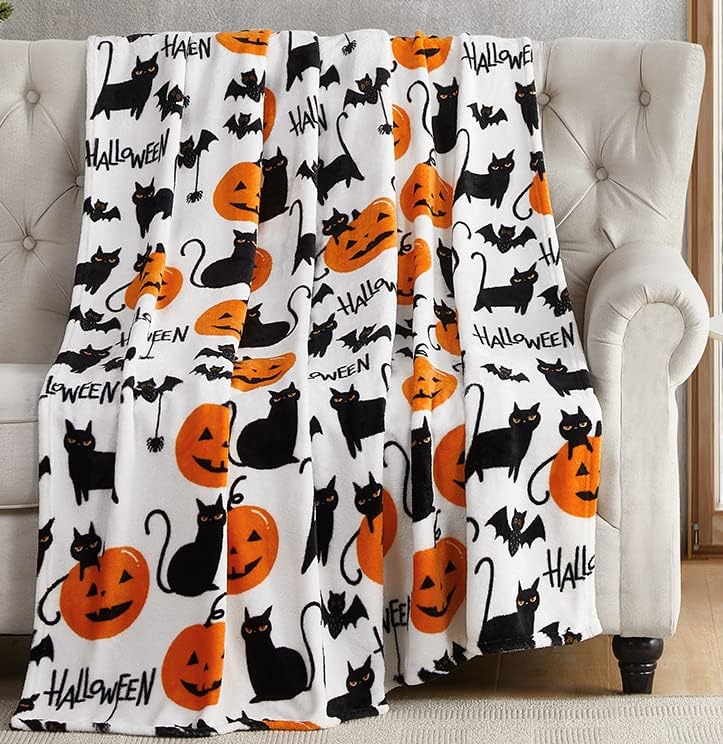 1PC Festive Halloween Black Bats Printed Flannel Blanket Perfect gift for Sofa Office Bed Plane Travel Sleep Read Relax Camping
