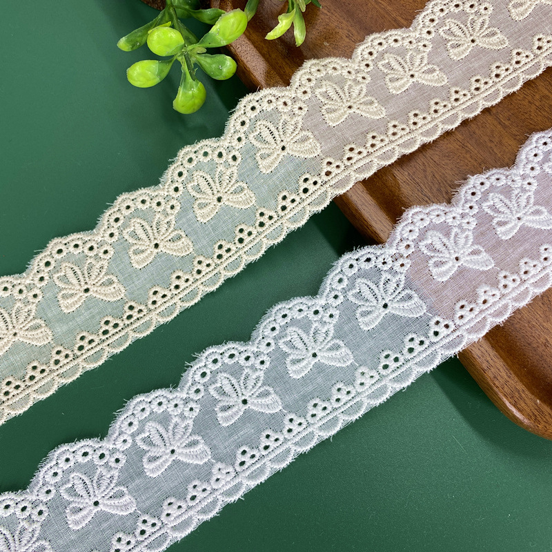 3 Yards von 4 cm Breite, hohl, bestickt, bunte Schleife, Baumwoll-Spitzenstoff, DIY-Rock, Ausschnitt, Bettwäsche, Kleidung, dekoratives Nähen, Ac