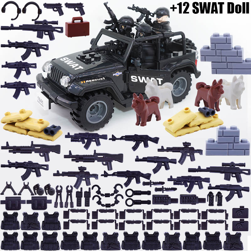 25/50/100 個軍事武器 SWAT 銃大砲兵士陸軍警察帽子ビルディングブロックフィギュアアクセサリーモデルレンガ DIY おもちゃ