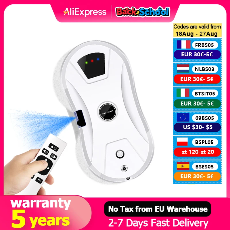 Liectroux YW610 Robot czyszczący okna, ultradźwiękowy spray wodny, ultracienki robot odkurzający do okien, wycieraczka do szyb domowych, mopowanie na sucho i mokro, trasa AI, zdalne sterowanie