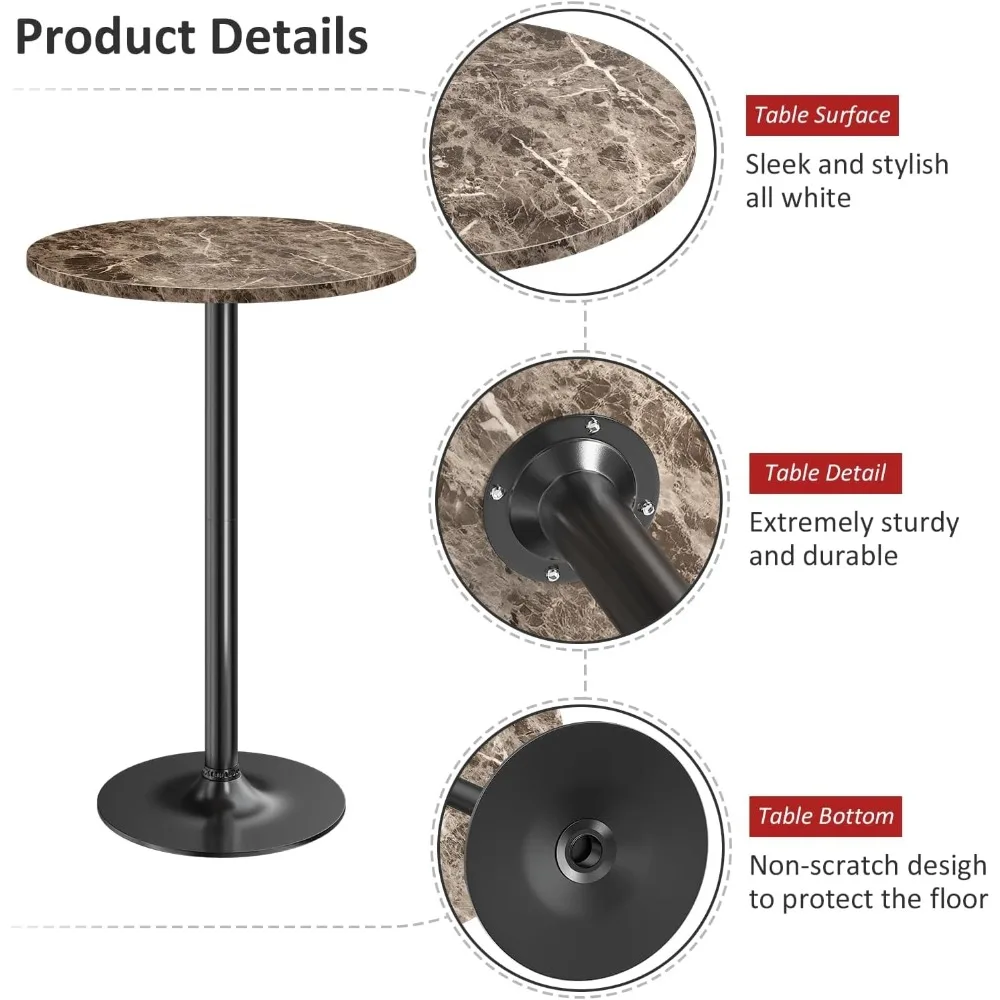 Bistro Pub Table Round Bar Height Cocktail Table Metal Base MDF Top Obsidian 23.8-Inch Top, 39.5-Inch Height