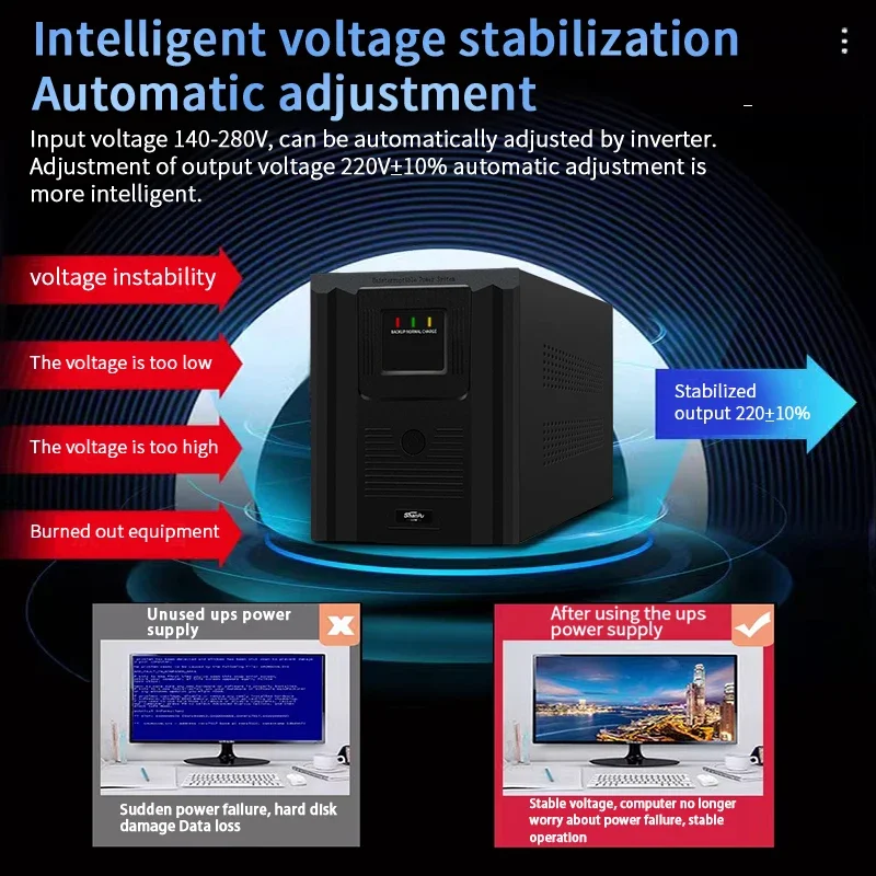 UPS monofásico de alta carga, conversión Dual inteligente, 3kva, fuente de alimentación de respaldo, UPS sin conexión para impresoras informáticas