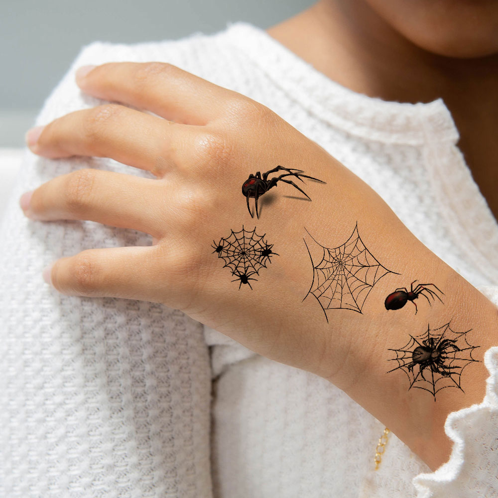 10 枚のクモの巣一時的なタトゥー男性女性のためのリアルなタトゥーステッカーハロウィンパーティーフェイクタトゥー防水