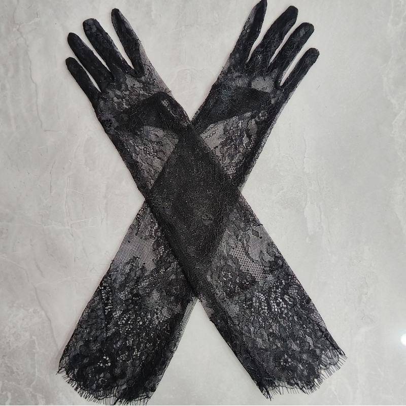 Фея, черные кружевные свадебные перчатки с цветочным принтом, женские элегантные тонкие длинные сексуальные перчатки, вечерние аксессуары для ночного клуба, прозрачные перчатки