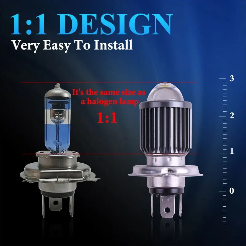 ไฟหน้ามอเตอร์ไซค์1ชิ้นหลอดไฟ LED สีขาว H4 CSP 12V 6000K ไฟ ATV มอเตอร์ไซค์อุปกรณ์เสริมสกู๊ตเตอร์ไฟตัดหมอก1ชิ้น