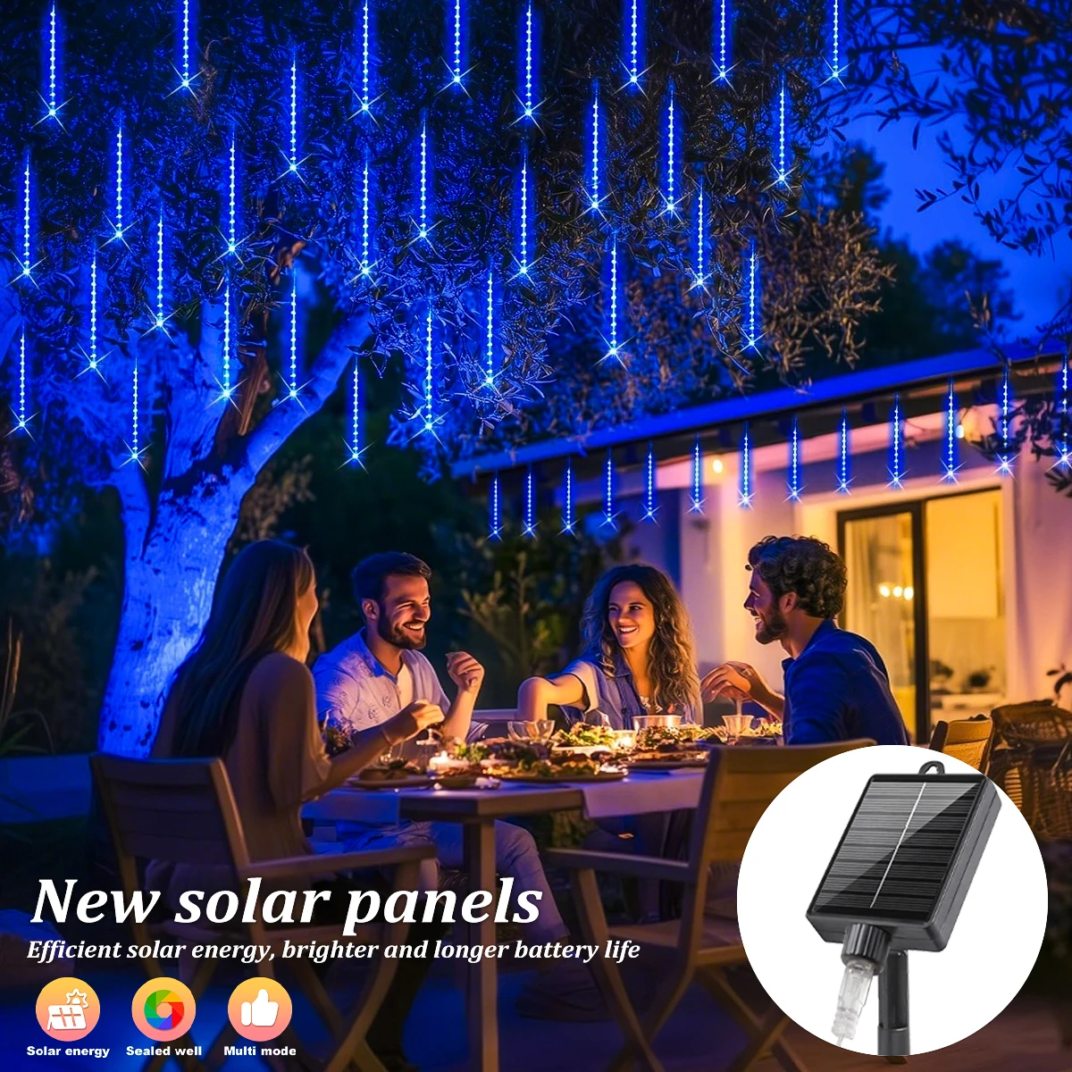 Solar Meteor Shower String Lights Outdoor Indoor Waterproof Hanging LED Decoration Lights for Tree Party Garden Holiday Lighting