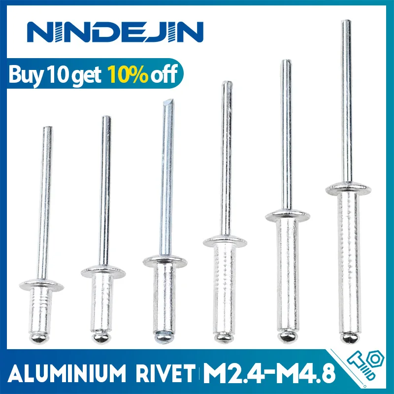10-50 Uds remaches ciegos de aluminio M2.4 M3 M3.2 M4 M4.8 M5 M6 cabeza de cúpula remaches Pop para remaches de escape de mandril de acero de hoja de aluminio
