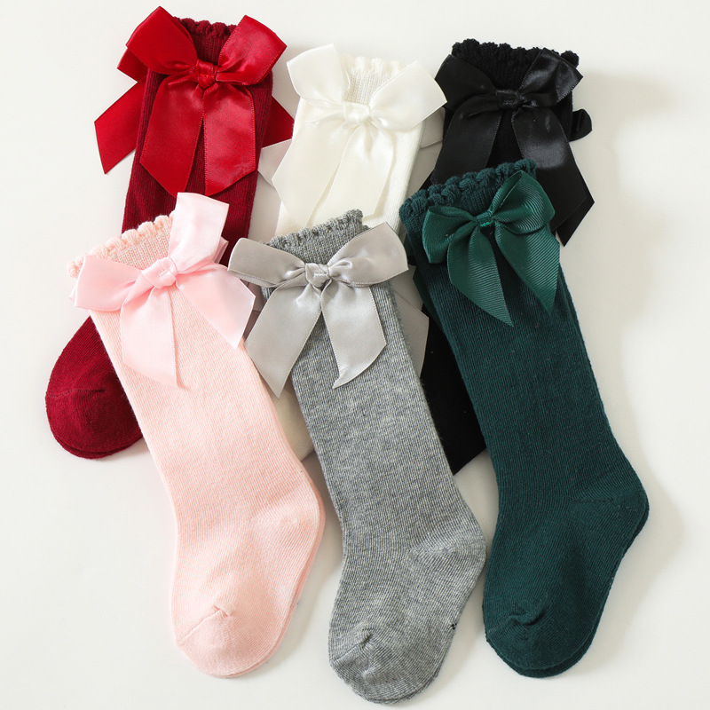 Calcetines de bebé con lazo grande, calcetines de princesa para estudiantes y niñas, medias de algodón para niños pequeños, accesorios infantiles, ropa para recién nacidos