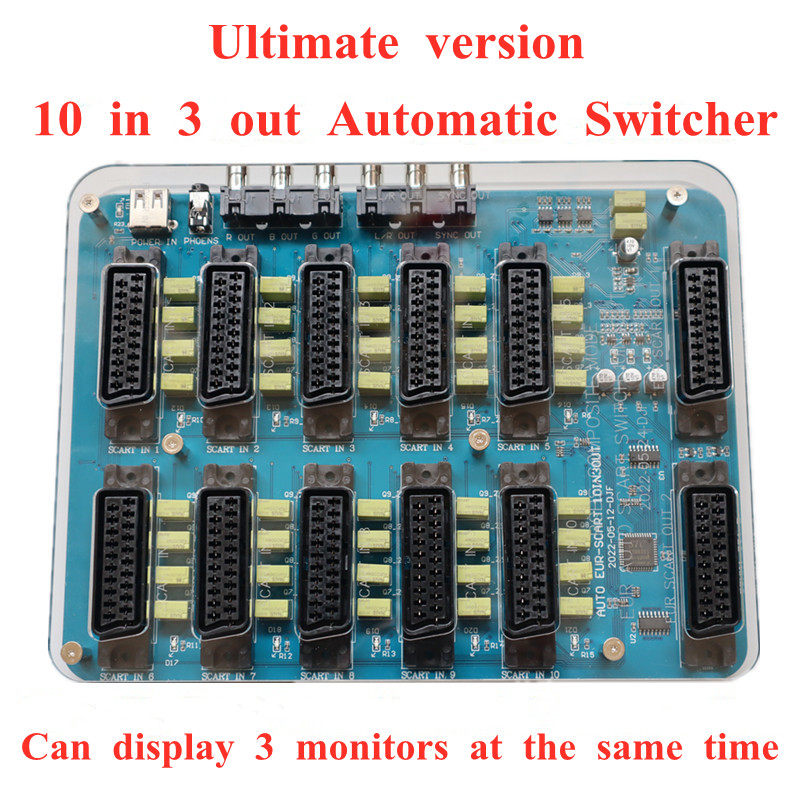 Новый распределитель SCART 10 в 3 выхода EUR 2 Scart 1 RGBS, плата переключателя видеоконвертера RGBS для MD/MD2/SS/PS/PS2/PS3/DC/SFC