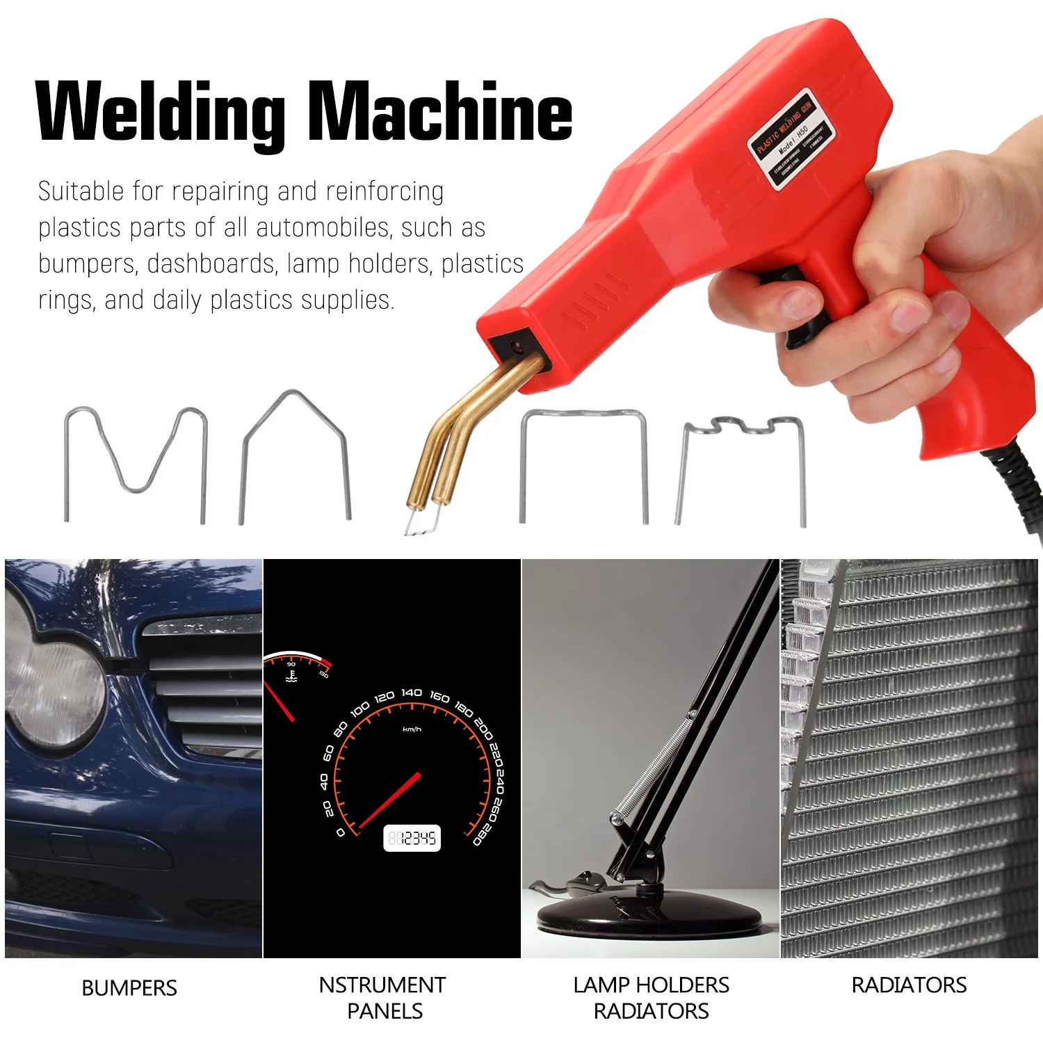 50W Red Plastic Welder Hot Nail Gun with 200-800 Nails for Car Bumper PVC Repair Garage Tool Kit