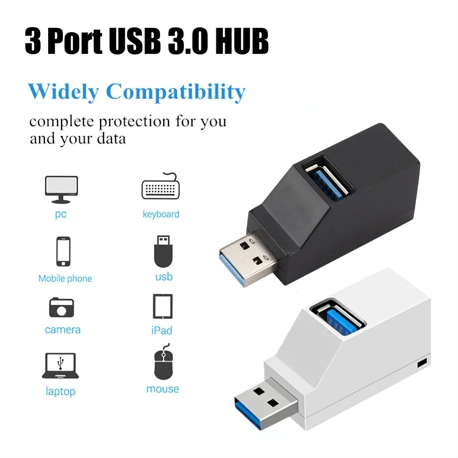 Extensor de adaptador HUB USB 3,0, Mini caja divisora de 1 a 3 puertos USB 2,0 de alta velocidad para PC, portátil, accesorios para lector de tarjetas de disco U