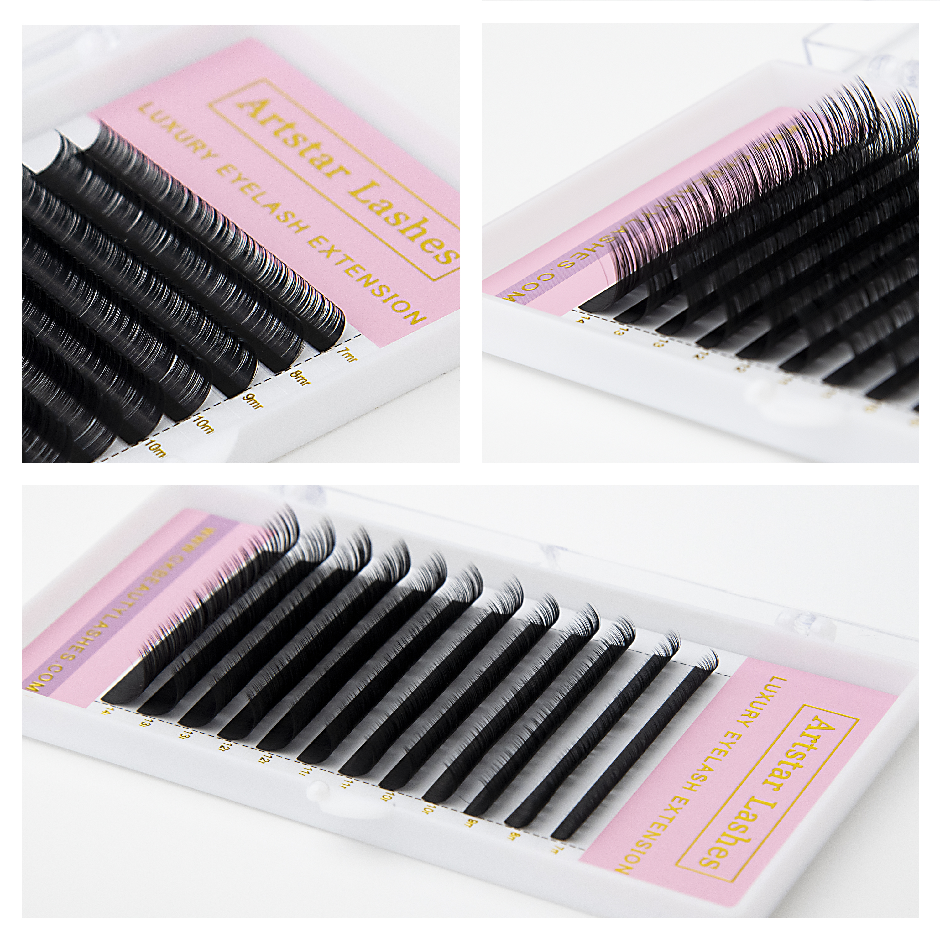 ARTSTAR 12Rows/tray False Eyelashes  J B Curl  6-20mm   Eyelashes Extensions  Matte Black Lashes Makeup tool
