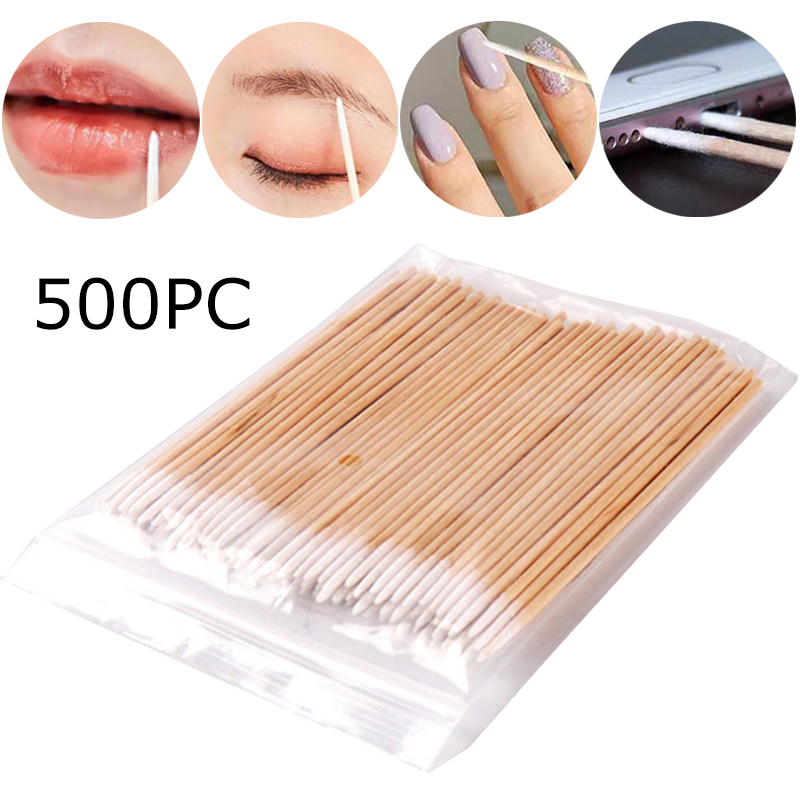 500 ชิ้น/ล็อตไม้ Cotton Buds เคล็ดลับทิ้ง Micro Cotton Swabs แต่งหน้าหูทําความสะอาด Sticks เครื่องสําอางค์เล็บ Eyelash Extension เครื่องมือ