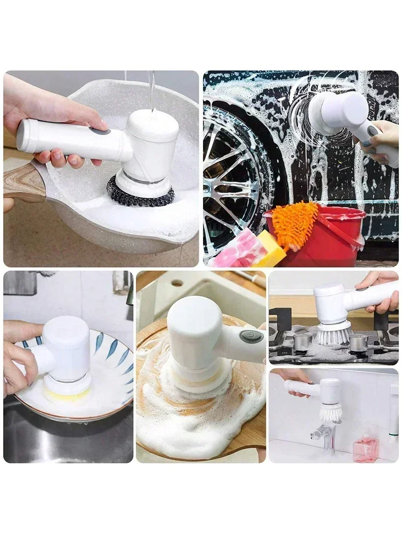 Depurador giratorio eléctrico 5 en 1, cepillo de limpieza eléctrico, cepillo de limpieza de baño con 5 cabezales reemplazables, cepillo de limpieza de mano