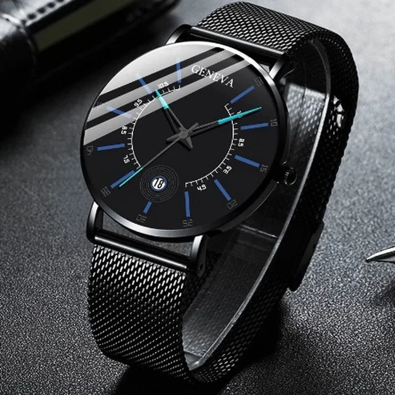 Reloj deportivo con calendario para hombre y mujer, cronógrafo de cuarzo con correa de malla de acero inoxidable, resistente al agua, pulsera de lujo a la moda