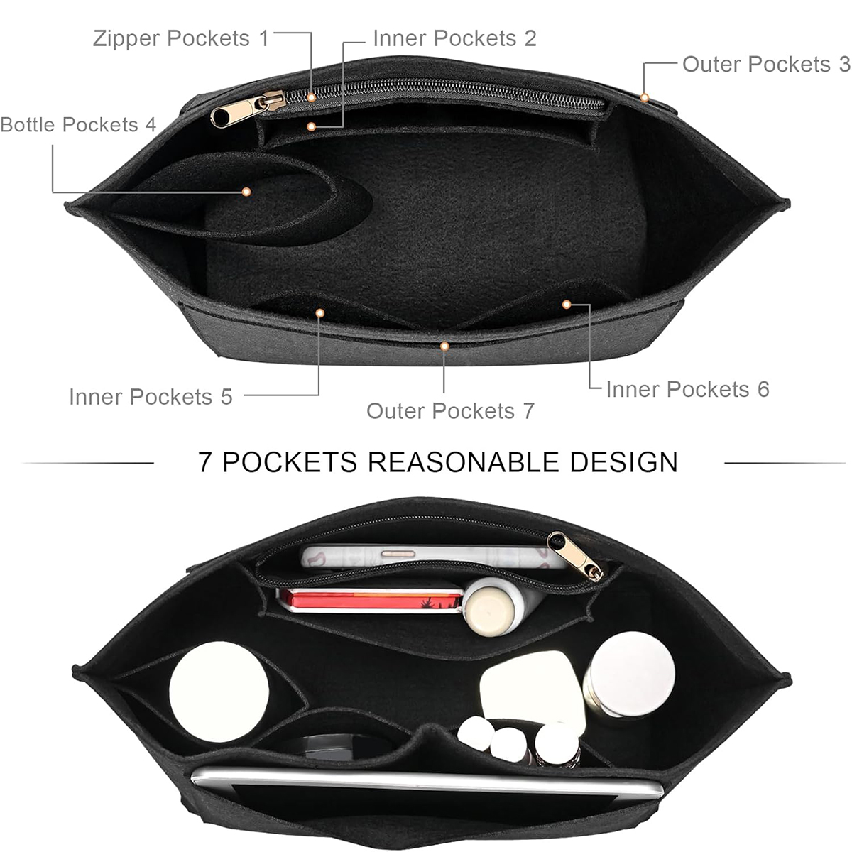 Felt Purse Organizer Insert for Longchamp Le Pliage S/ML Handbag Insert