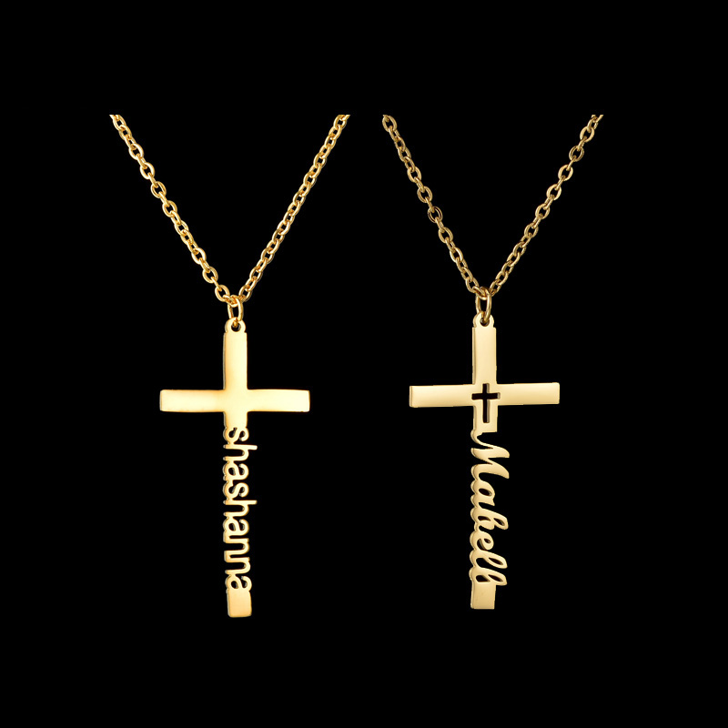 Collar con nombre personalizado para mujer, cadena de Cruz personalizada, colgante de acero inoxidable, joyería personalizada, accesorios de regalo de cumpleaños