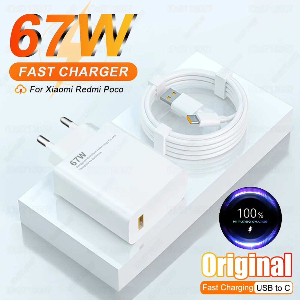 Adattatore per telefono da parete 3.0 per caricabatterie rapido USB da 67 W per Xiaomi Redmi Poco Samsung Huawei Oneplus Cavo di tipo C per caricabatterie USB