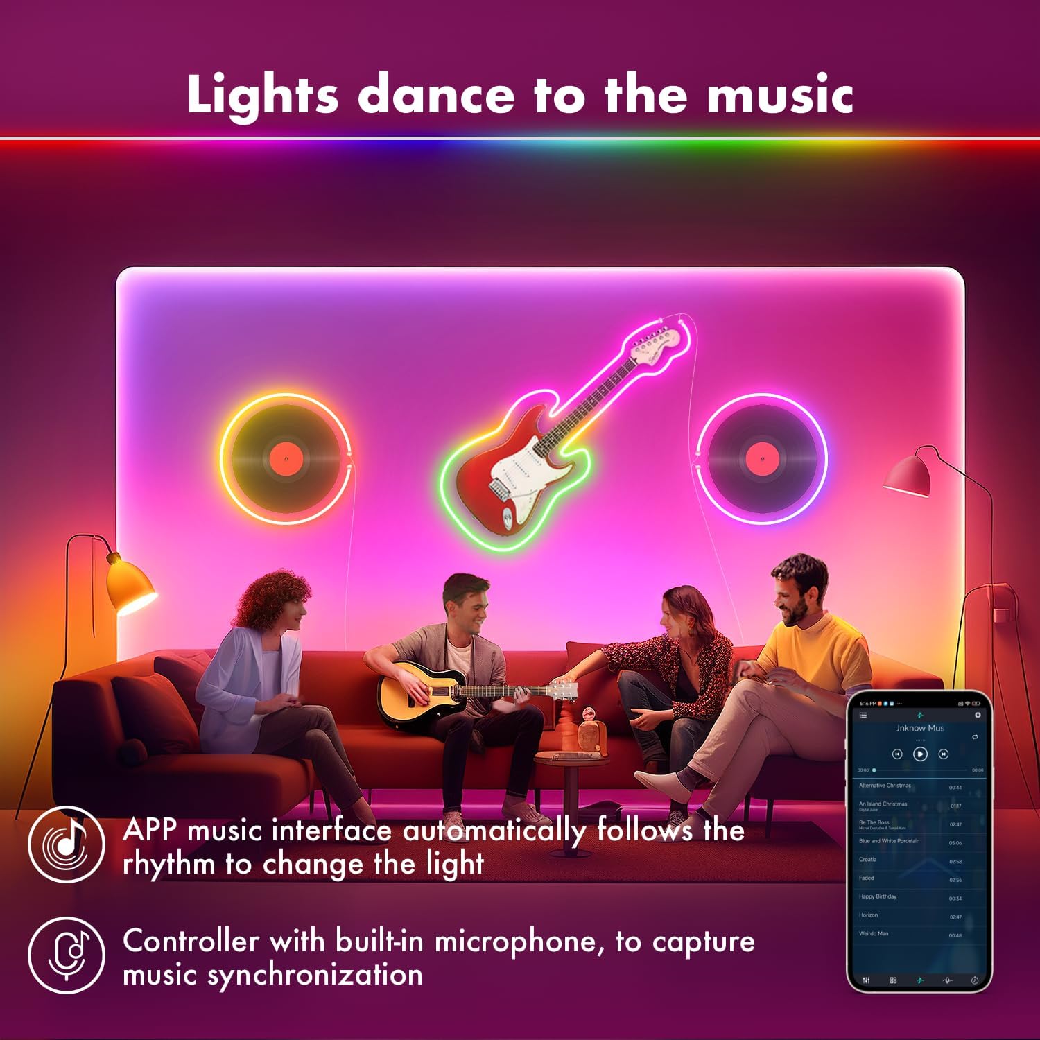 40M / 30M RGB LED-neonlichtslingers, muzieksynchronisatiecontrole met app / afstandsbediening, flexibele lampkleurverandering, waterdicht voor binnen en buiten