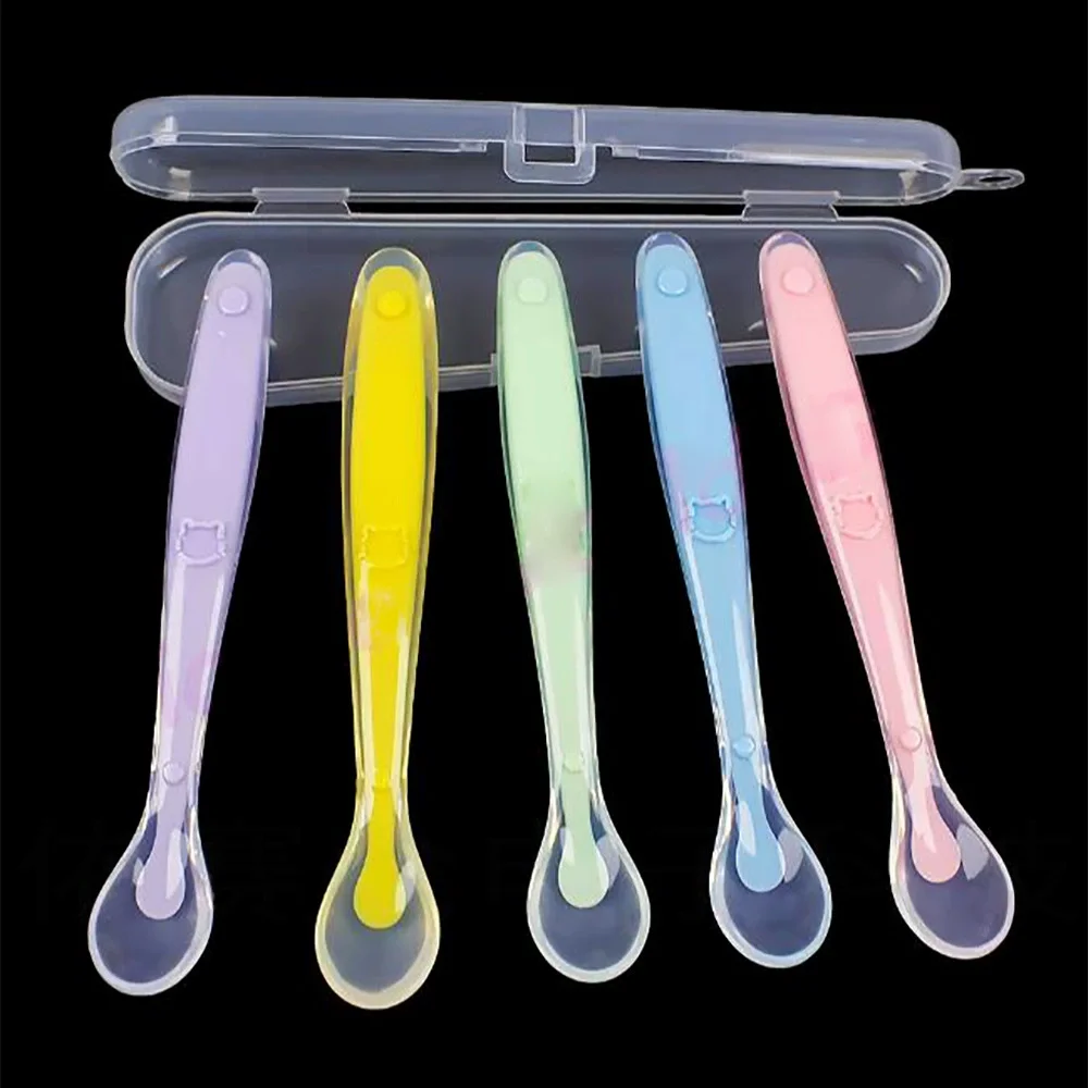 Colher de silicone para bebês, para crianças, comida complementar, colher macia, colheres de treinamento, utensílios de mesa para alimentação, meninos e meninas