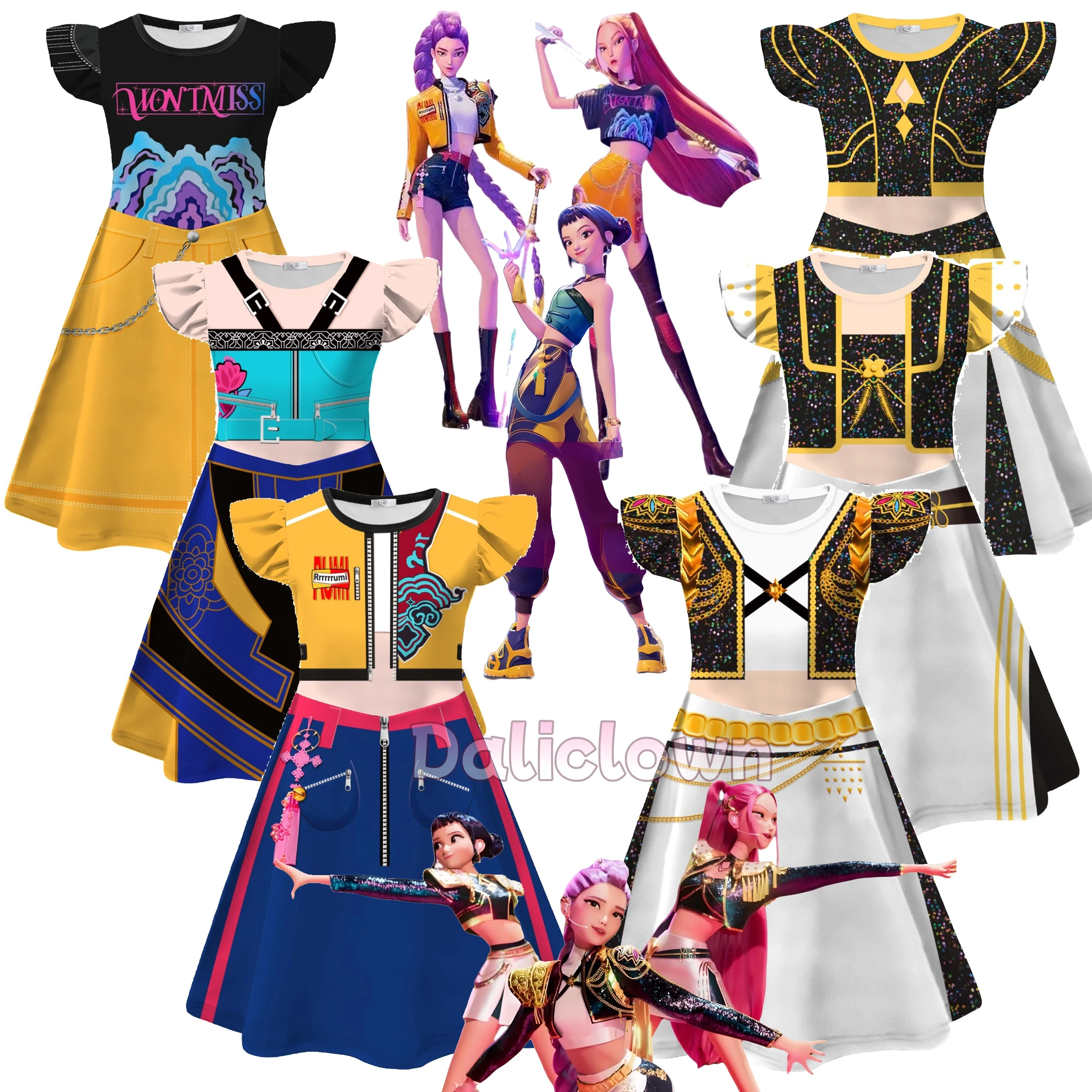 Costume cosplay per bambini Anime Kpop Demon Hunters Huntrix Rumi Mira Zoey Dress Girls Halloween Party Fancy Dress