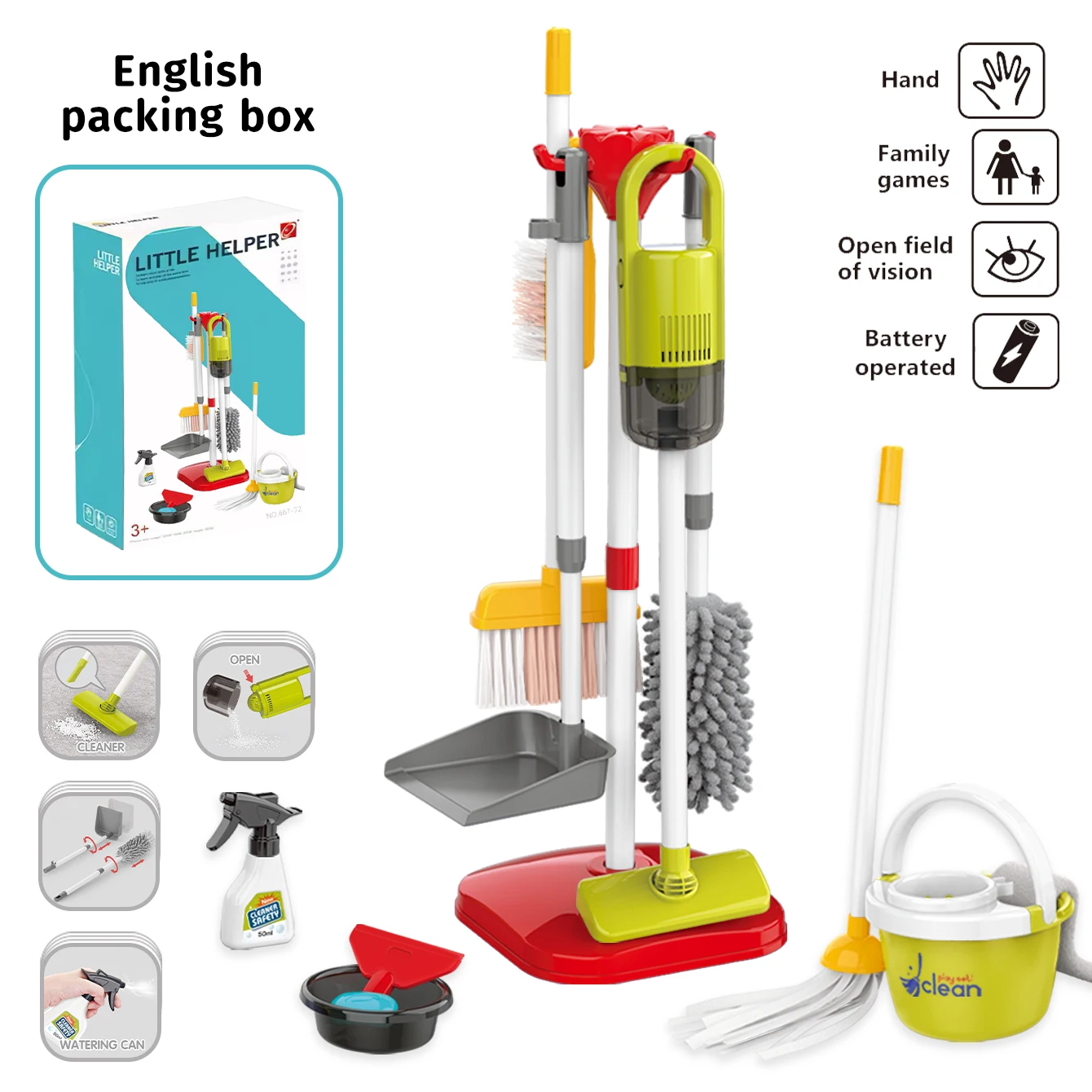 Giocattoli per la pulizia della simulazione dei bambini Set di strumenti per la pulizia della paletta dell'aspirapolvere