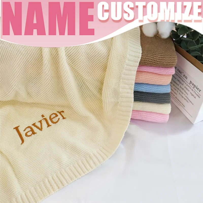 Embroidered Baby Blanket Soft Cotton Knit Baby Blanket Custom Baby Name Blanket Baby Shower Gift Birth Gifts