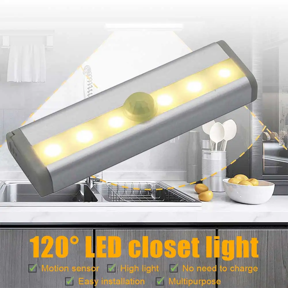 PIR Motion Sensor LED Schrank Licht 6/10 Led Automatische Sensor Kleiderschrank Schrank Licht Schublade Nachtlicht Lampe für Küche Schlafzimmer