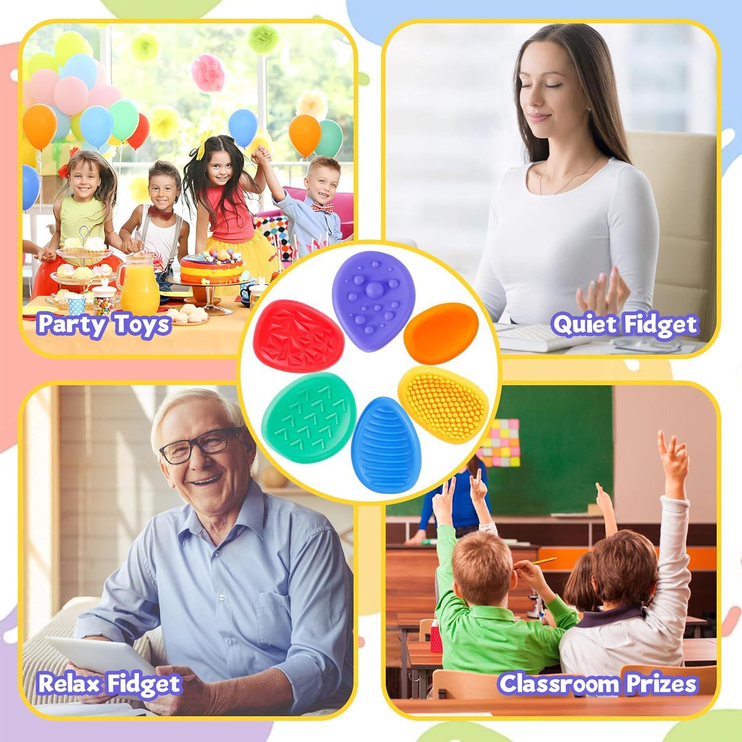 6 pçs brinquedos fidget pedra sensorial para crianças texturizado macio preocupação pedra para autismo silencioso inquietações itens de estresse ansiedade alívio presente