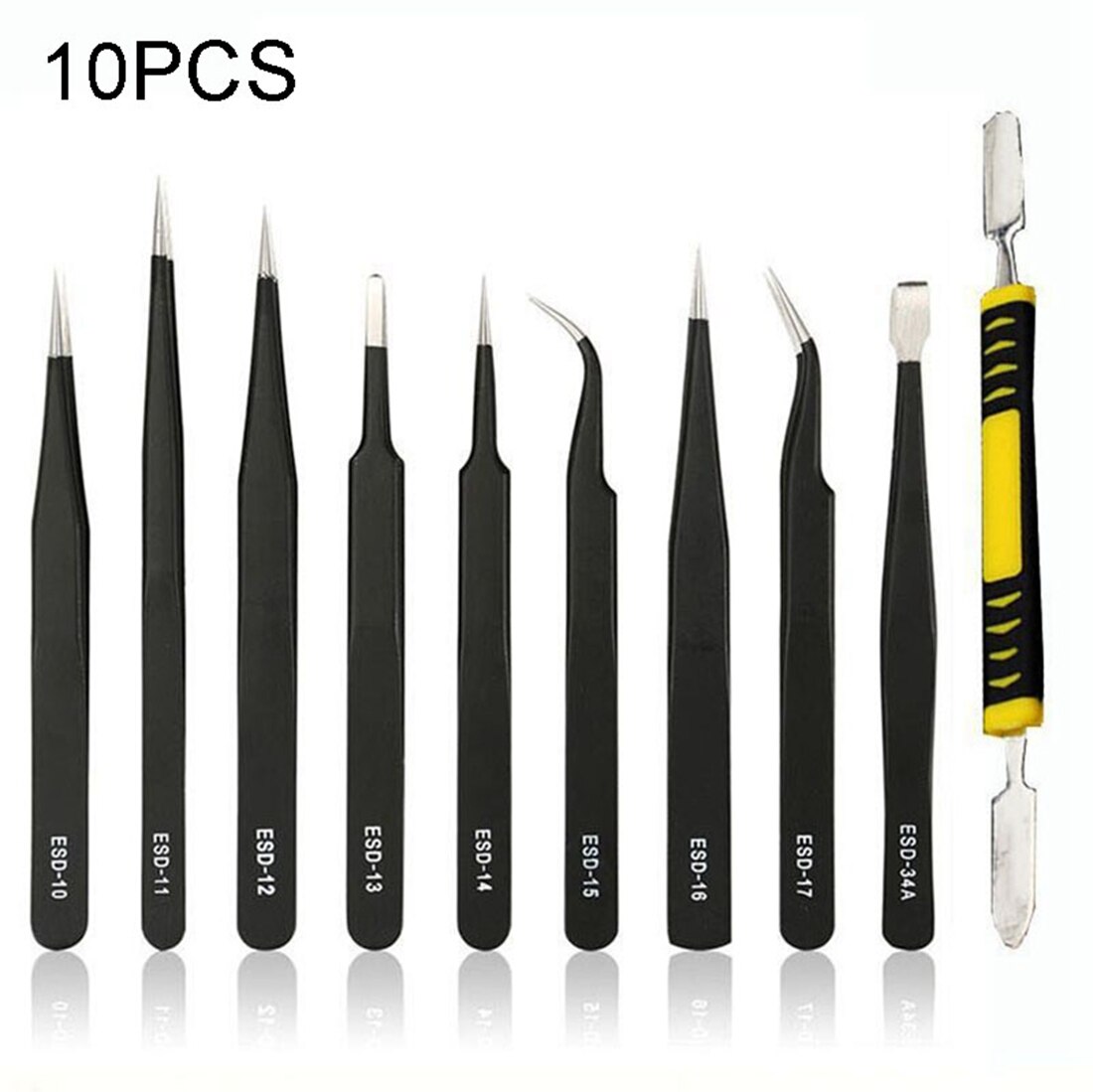 Aço inoxidável Precision Antistatic eletrostática Pinças Set, Ferramentas de manutenção, Pinças eletrônicas profissionais, 10pcs