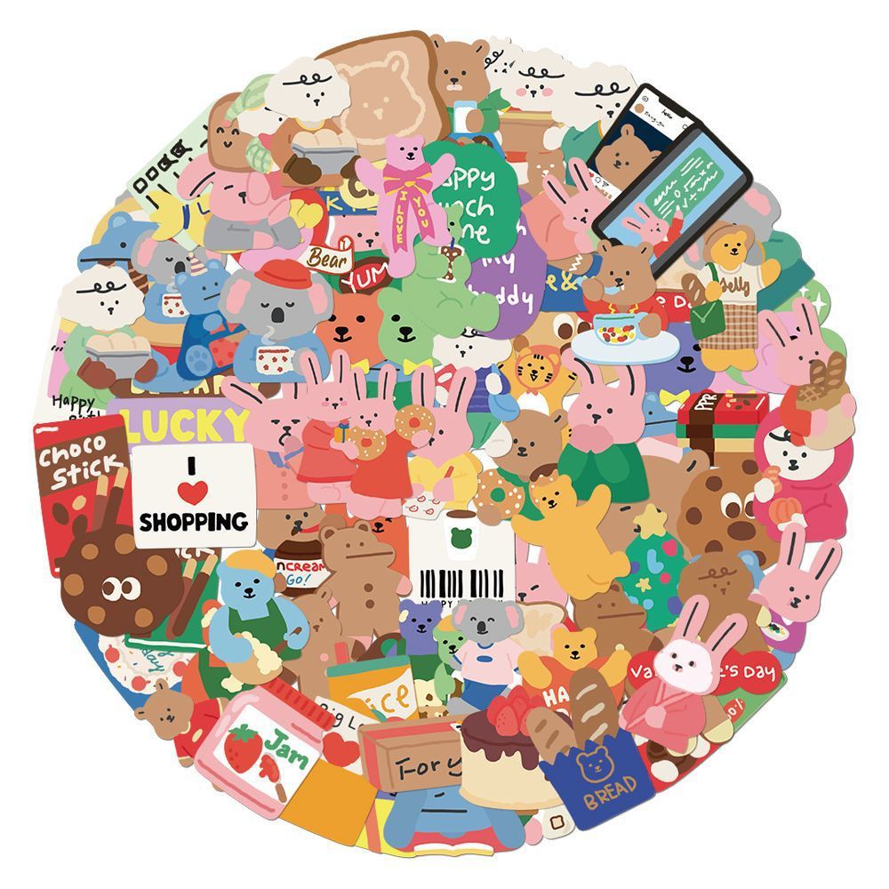 100 pçs bonito coreano coelho urso adesivos diy crianças brinquedos decalques para loptop notebook skate telefone à prova dwaterproof água kawaii adesivo