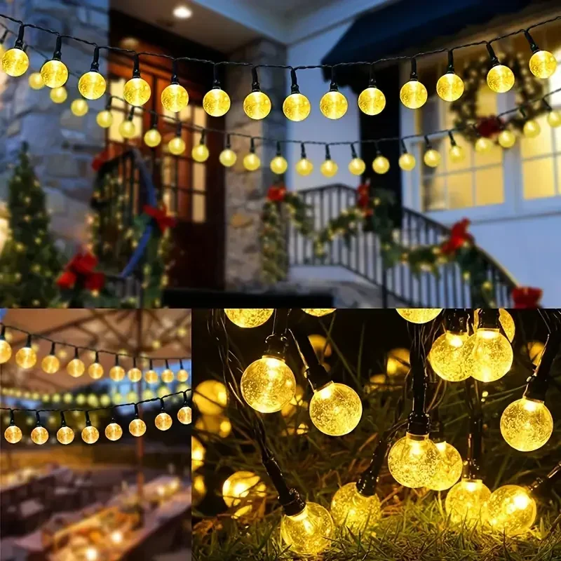 Lámpara de bolas de burbujas solares, cadena de luces para exteriores, gotas de agua, orbe impermeable para exteriores, luces de Navidad, Patio, fiesta navideña