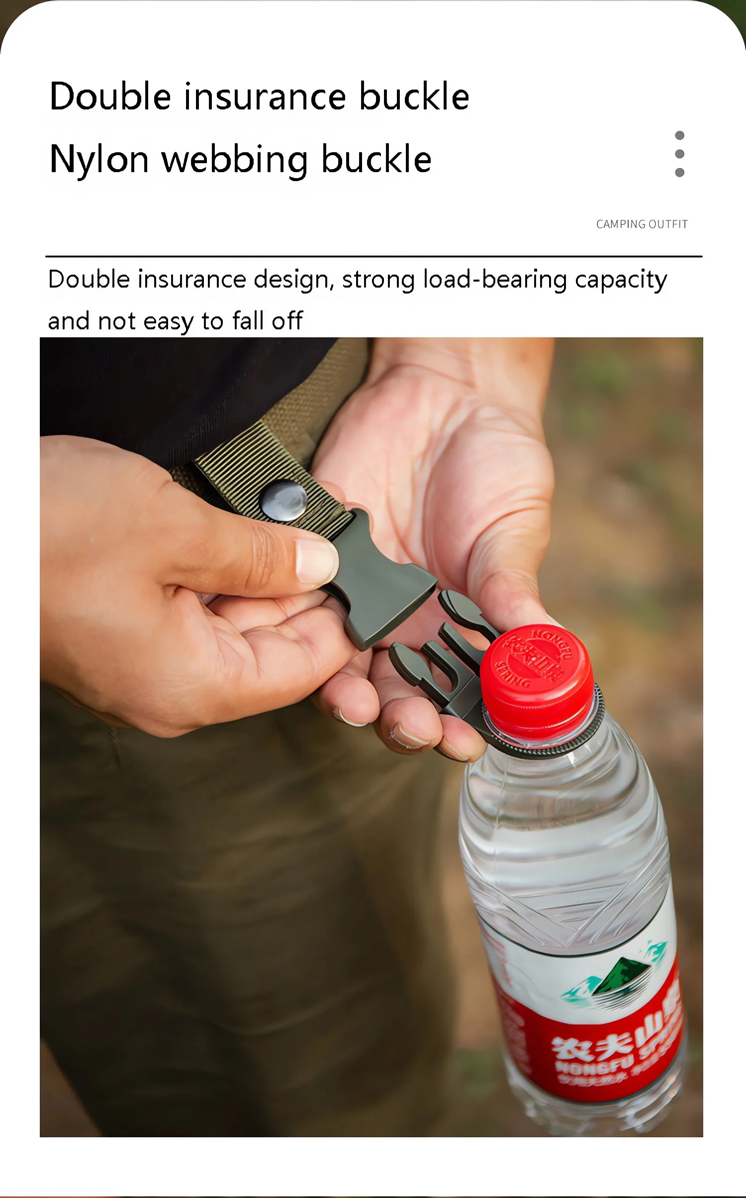 Hebilla táctica para botella de agua, correas para colgar al aire libre, portátil para acampar, senderismo, viaje, accesorio duradero para exteriores
