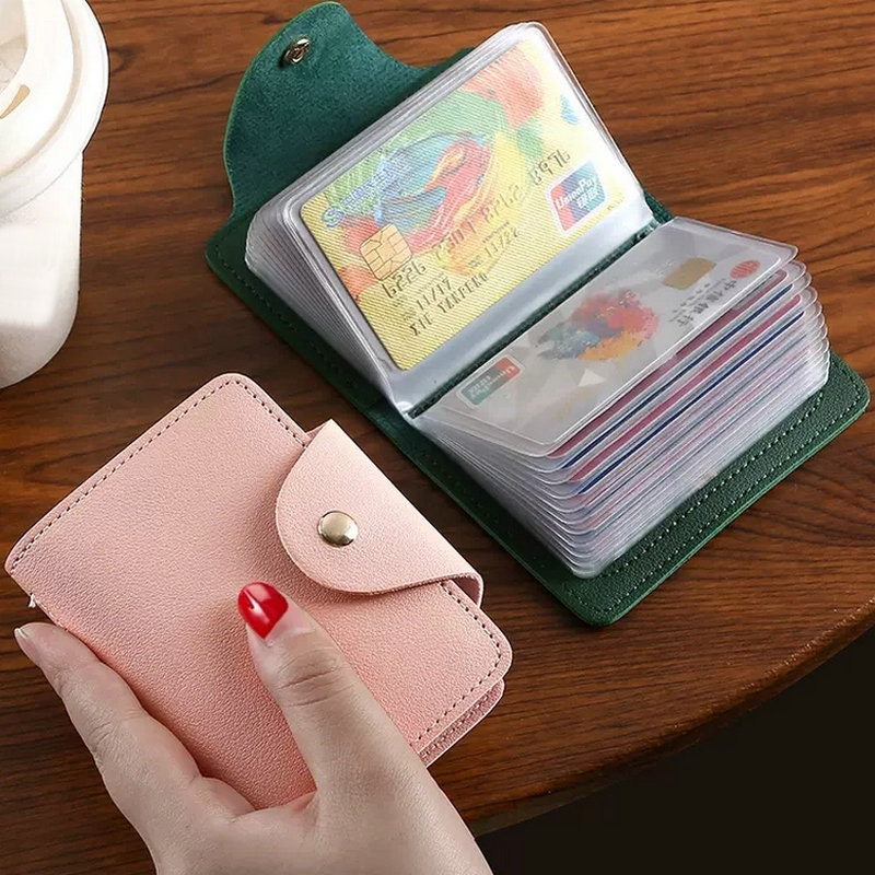24 Bits ผู้ถือบัตรเครดิตธุรกิจ Bank Card กระเป๋า PU ขนาดใหญ่ความจุการ์ดเก็บเงินสดคลิป Organizer กรณี ID ผู้ถือกระเป๋า
