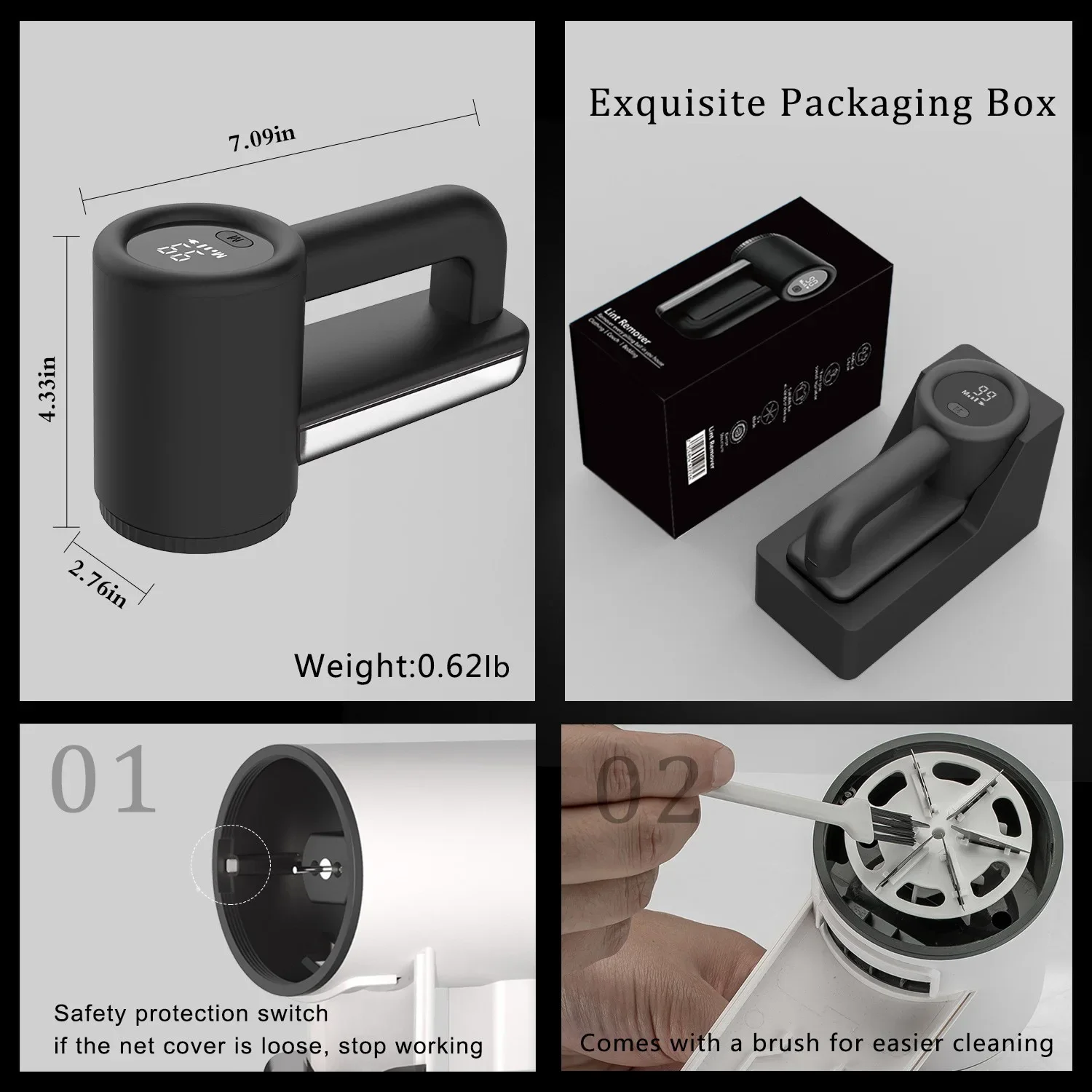 เครื่องโกนขนผ้าลินินแบบชาร์จไฟได้3สปีด2000mAh เครื่องกำจัดฝอยหน้าจอ LED สำหรับเสื้อกันหนาวที่นอน