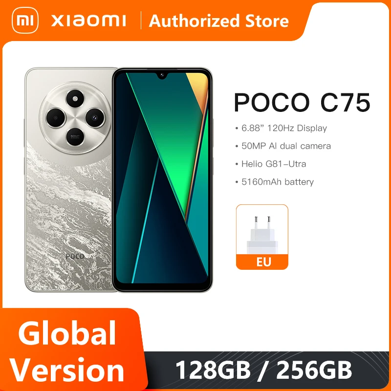 POCO C75 Smartphone versión Global 6,88 "120Hz pantalla de caída de puntos Helio G81-Ultra 50MP cámara enorme NFC 5160mAh batería