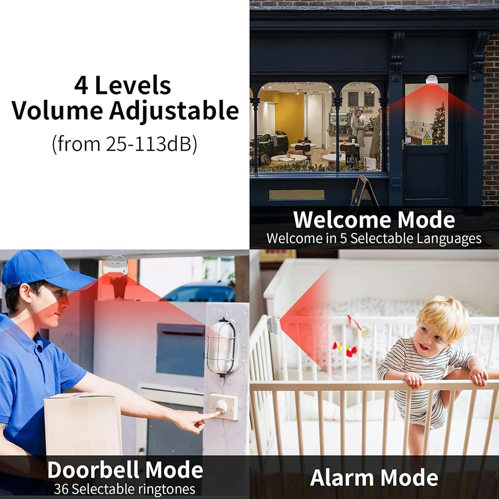 Elecpow Motion Sensor Doorbell Wireless PIR Motion Sensor Detector Security Alarm Chime Welcome Welcome Visitor Bell For Store