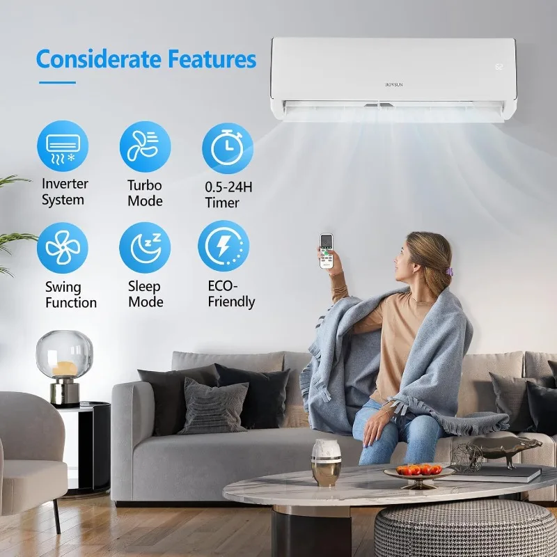 Wifi Mini Split Air Conditioner and Heater, Inverter Ductless Wall Mounted Air Conditioner Unit