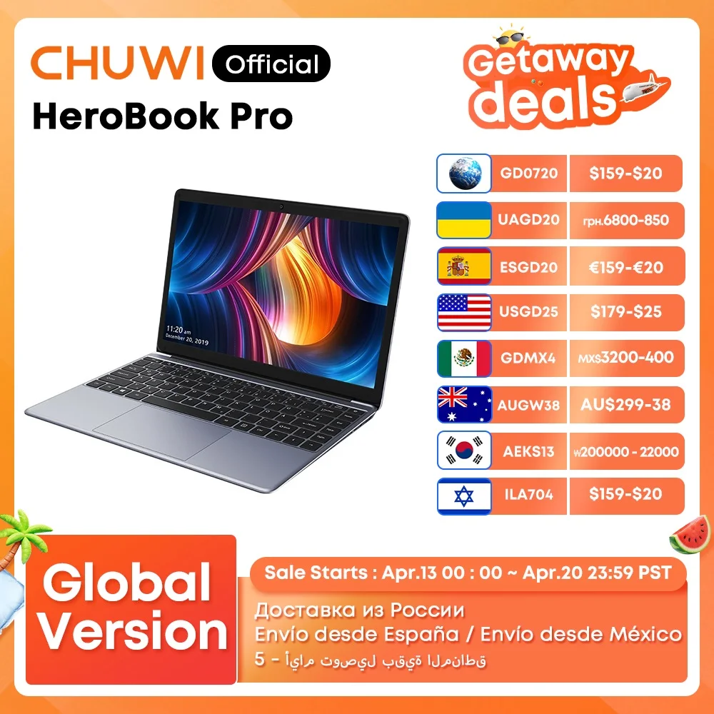 CHUWI HeroBook Pro 14.1" FHD Display Intel Celeron N4020 Dual-core 6GB RAM 128GB ROM Windows 11 Laptop with Full Size Keyboard