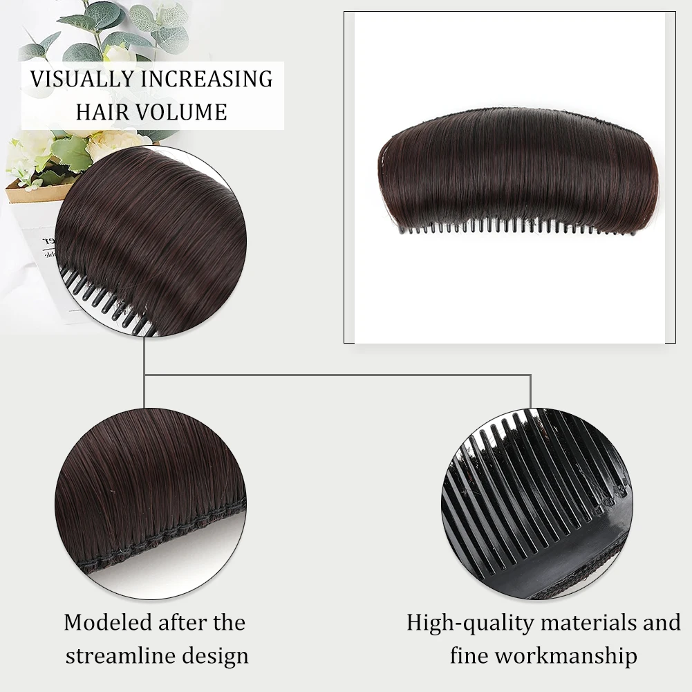 Clipe de coque invisível, base de cabelo sintético falso, almofada de cabelo fofo, ferramenta de inserção de estilo, volume, almofada de cabelo aumentada
