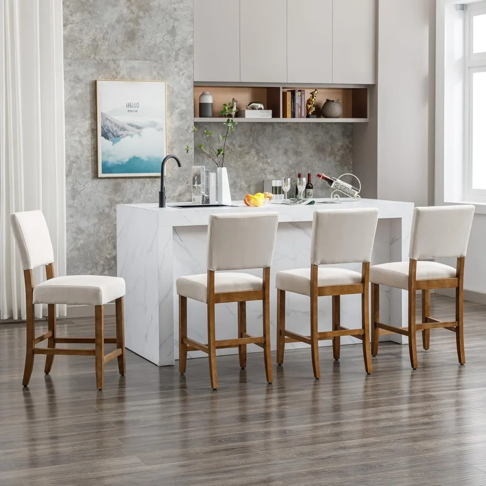 24 Inches Counter Height Bar Stools Set of 4, Upholstered Barstools with Wood Legs, Island Chairs for Kitchen Counter, Towel Cl