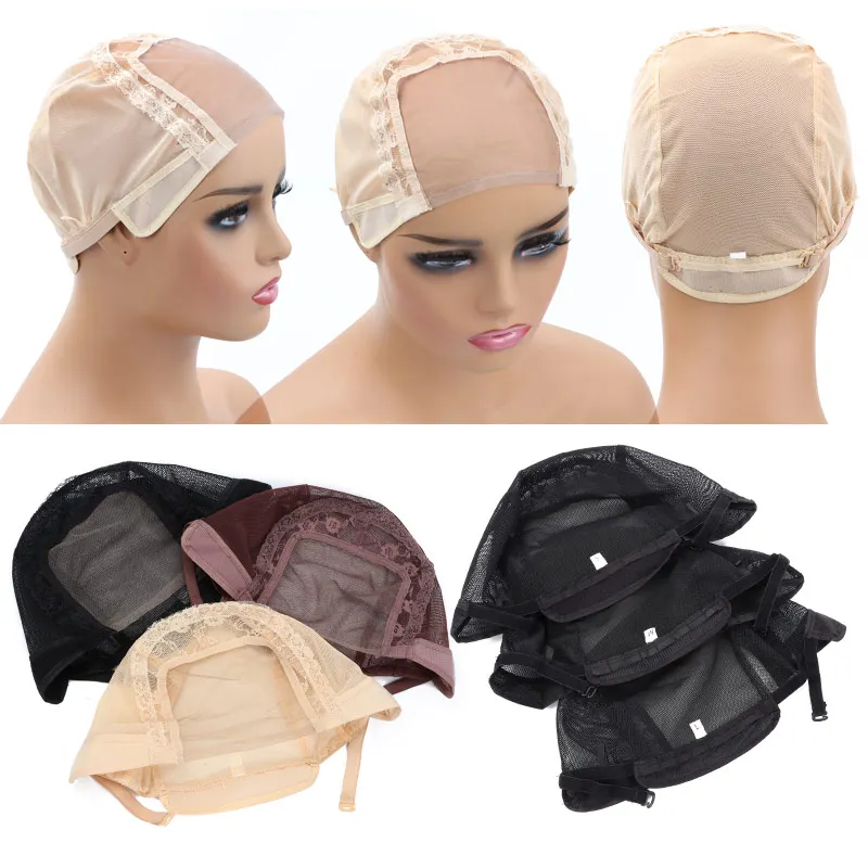 Gorro de peluca con malla frontal para hacer pelucas con correa ajustable, gorro tejido de red de encaje suizo sin pegamento para hacer pelucas con cierres frontales