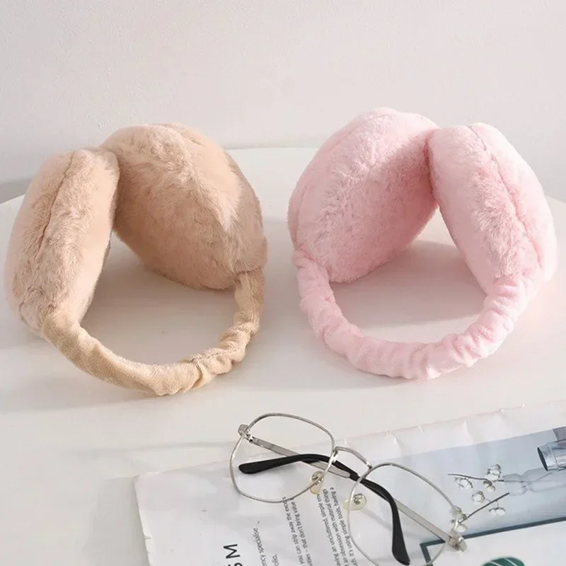 Orejeras calentadoras de orejas de felpa suave para mujer, accesorios para clima frío al aire libre, Color sólido, 1 ud.