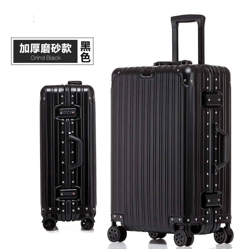 กระเป๋าเดินทางอลูมิเนียมทั้งหมดแมกนีเซียมอัลลอยด์รถเข็นกระเป๋าเดินทางรหัสผ่านโลหะกระเป๋าเดินทางด้านแข็ง Universal Wheel Boarding Box