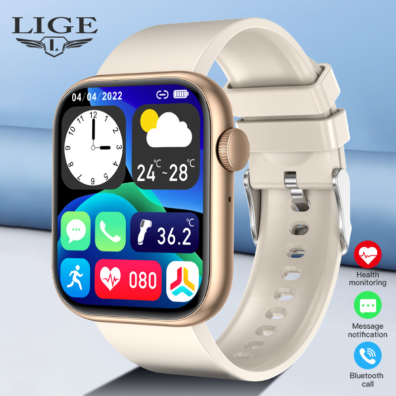 LIGE-Relógio inteligente para homens e mulheres, carregamento sem fio Smartwatch, chamadas Bluetooth, pulseira de fitness, relógio personalizado, novo, 2022