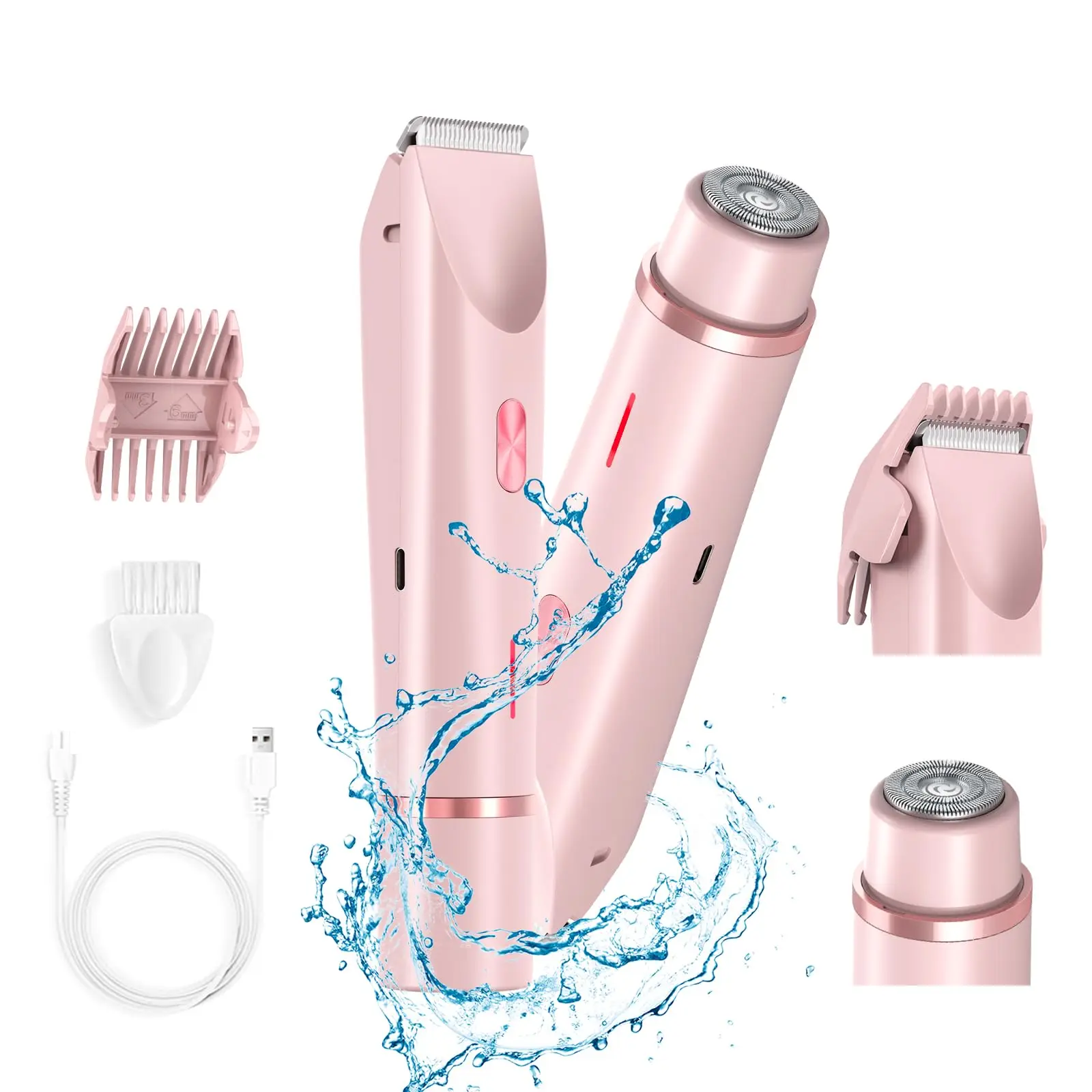 Afeitadora eléctrica para mujer, maquinillas de afeitar impermeables para cabello húmedo y seco, 2 en 1, doble cabezal, doble Bikini, recortador de pelo, afeitadora de cabeza desmontable